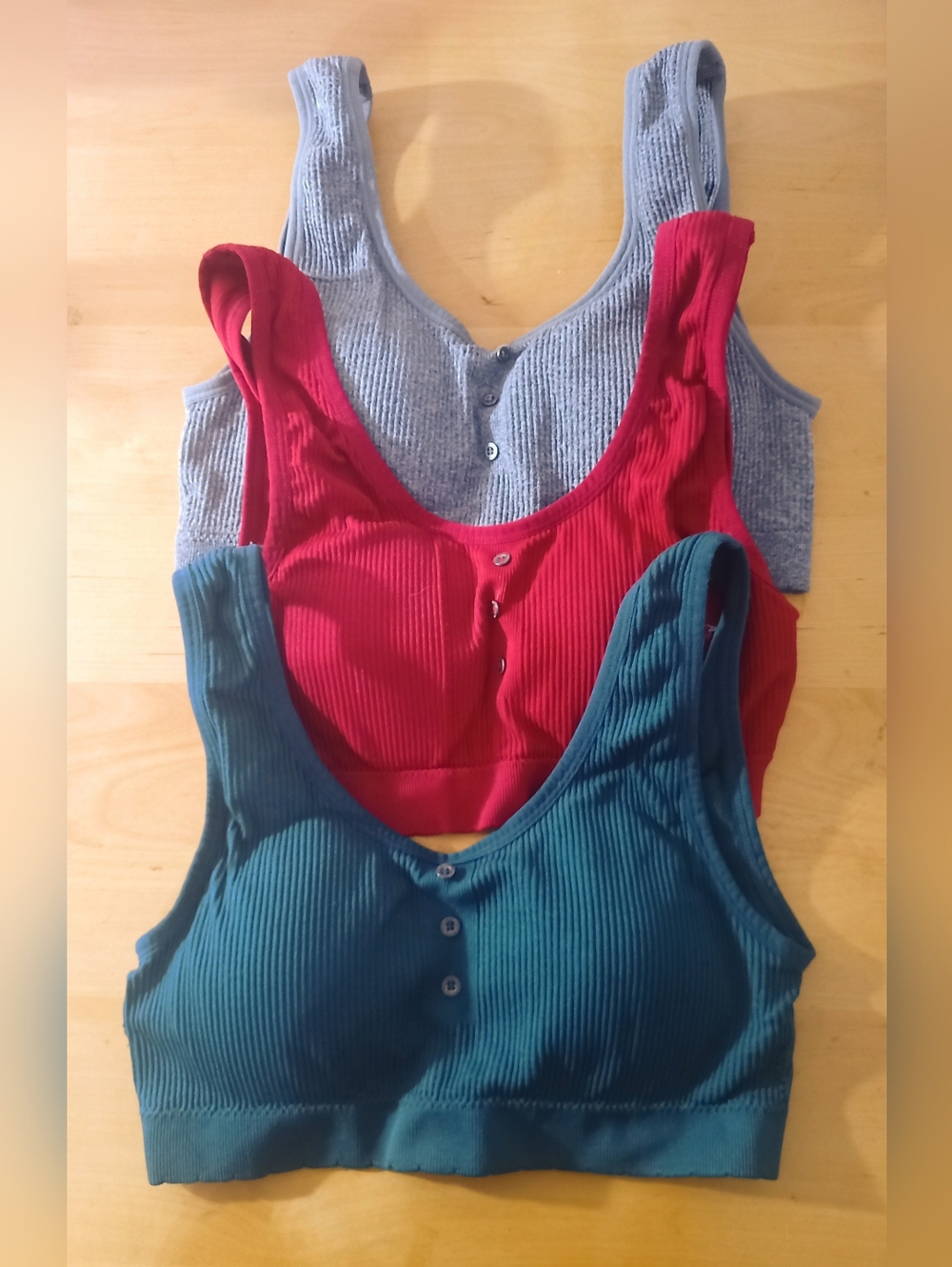 Lucky Brand Sports Bras Bundle - 3 Pack (Red, Gray, Dark Green) Size L